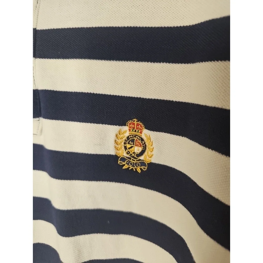 VTG 90s Polo Ralph Lauren Striped‎ Shirt Mens Navy White Crest Embroidered Sz L